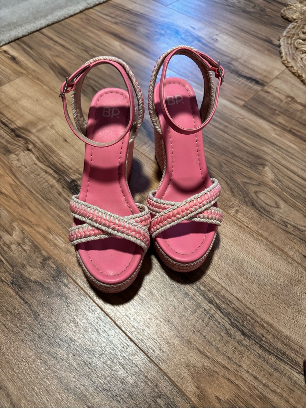 bp Pink Braided Espadrille Wedge Sandals with Ankle Strap